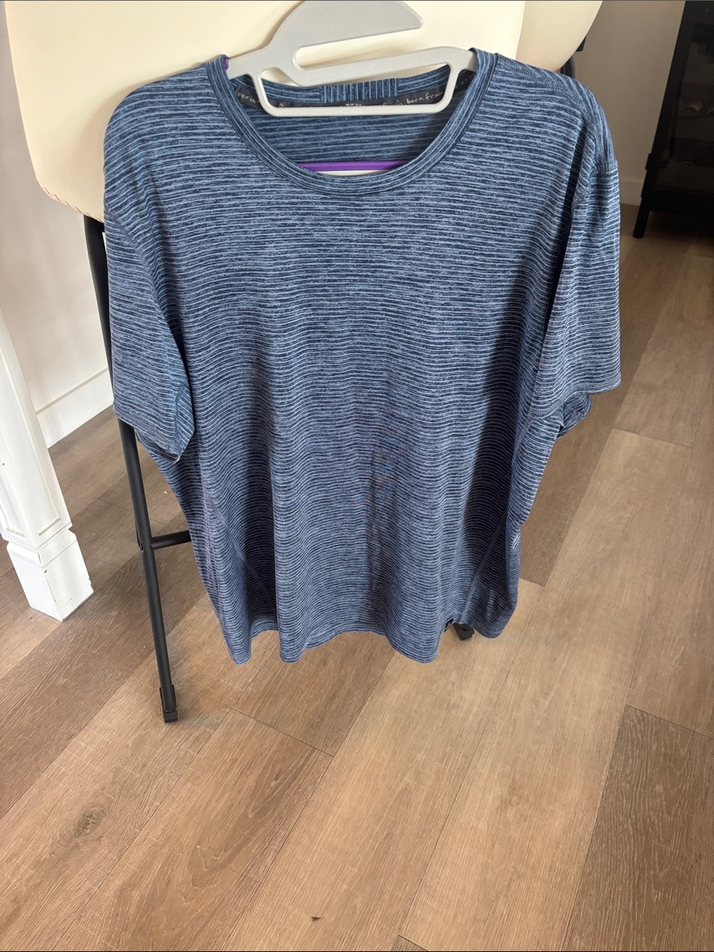 Prana Navy and Light Blue Striped Short Sleeve Tee